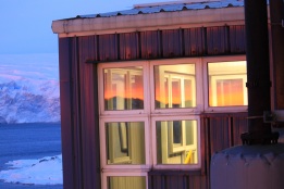 Window reflection of sunset at Palmer Station Antarctica